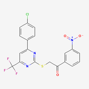 molecular formula C19H11ClF3N3O3S B5079141 2-[4-(4-Chlorophenyl)-6-(trifluoromethyl)pyrimidin-2-yl]sulfanyl-1-(3-nitrophenyl)ethanone 