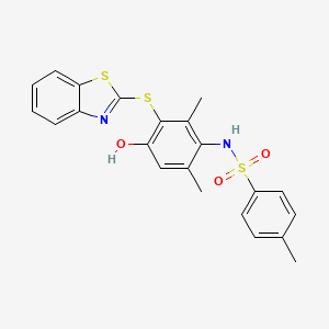 molecular formula C22H20N2O3S3 B5079579 N-[3-(1,3-benzothiazol-2-ylthio)-4-hydroxy-2,6-dimethylphenyl]-4-methylbenzenesulfonamide 