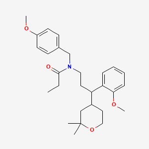 molecular formula C28H39NO4 B5079657 N-[3-(2,2-dimethyltetrahydro-2H-pyran-4-yl)-3-(2-methoxyphenyl)propyl]-N-(4-methoxybenzyl)propanamide 