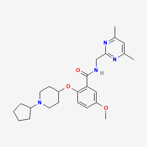 molecular formula C25H34N4O3 B5079884 2-[(1-cyclopentyl-4-piperidinyl)oxy]-N-[(4,6-dimethyl-2-pyrimidinyl)methyl]-5-methoxybenzamide 