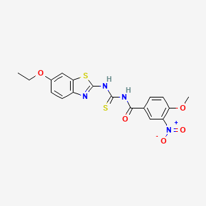 molecular formula C18H16N4O5S2 B5080089 N-{[(6-ethoxy-1,3-benzothiazol-2-yl)amino]carbonothioyl}-4-methoxy-3-nitrobenzamide 