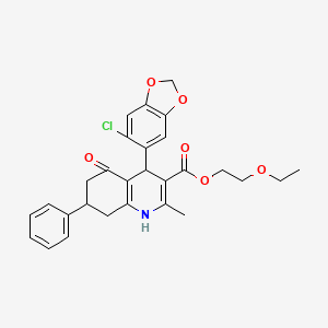 2-Ethoxyethyl 4-(6-chloro-1,3-benzodioxol-5-yl)-2-methyl-5-oxo-7-phenyl-1,4,5,6,7,8-hexahydroquinoline-3-carboxylate