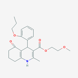 molecular formula C23H29NO5 B5080837 2-methoxyethyl 2-methyl-5-oxo-4-(2-propoxyphenyl)-1,4,5,6,7,8-hexahydro-3-quinolinecarboxylate 