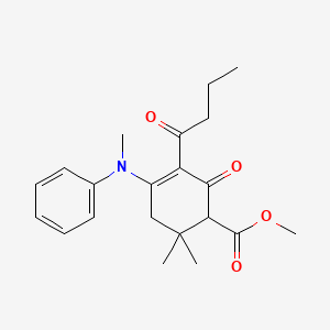 molecular formula C21H27NO4 B5081253 methyl 3-butyryl-6,6-dimethyl-4-[methyl(phenyl)amino]-2-oxo-3-cyclohexene-1-carboxylate 