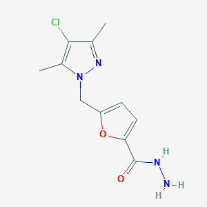 molecular formula C11H13ClN4O2 B508169 5-[(4-chloro-3,5-dimethyl-1H-pyrazol-1-yl)methyl]-2-furohydrazide CAS No. 386705-59-5
