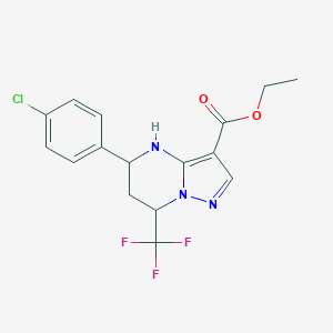 molecular formula C16H15ClF3N3O2 B508178 Ethyl 5-(4-chlorophenyl)-7-(trifluoromethyl)-4,5,6,7-tetrahydropyrazolo[1,5-a]pyrimidine-3-carboxylate CAS No. 667920-68-5