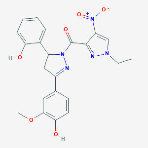 molecular formula C22H21N5O6 B508246 4-[1-({1-ethyl-4-nitro-1H-pyrazol-3-yl}carbonyl)-5-(2-hydroxyphenyl)-4,5-dihydro-1H-pyrazol-3-yl]-2-methoxyphenol 