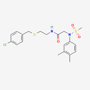 molecular formula C20H25ClN2O3S2 B5083465 N~1~-{2-[(4-chlorobenzyl)thio]ethyl}-N~2~-(3,4-dimethylphenyl)-N~2~-(methylsulfonyl)glycinamide 