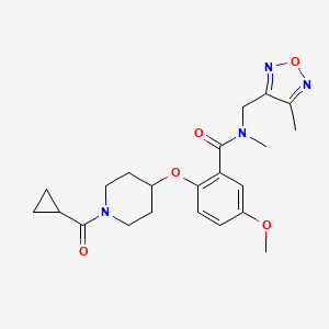 molecular formula C22H28N4O5 B5083532 2-{[1-(cyclopropylcarbonyl)-4-piperidinyl]oxy}-5-methoxy-N-methyl-N-[(4-methyl-1,2,5-oxadiazol-3-yl)methyl]benzamide 