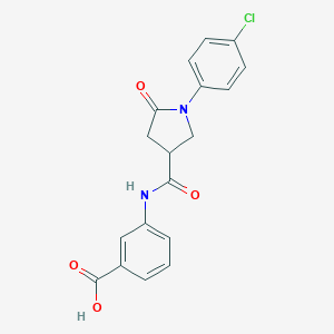 molecular formula C18H15ClN2O4 B508355 3-({[1-(4-Chlorophenyl)-5-oxopyrrolidin-3-yl]carbonyl}amino)benzoic acid CAS No. 838812-05-8