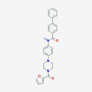 molecular formula C28H25N3O3 B508375 N-[4-[4-(furan-2-carbonyl)piperazin-1-yl]phenyl]-4-phenylbenzamide CAS No. 832092-89-4