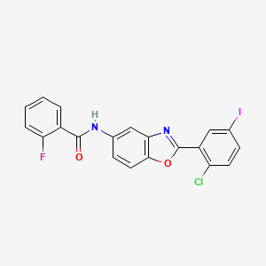 N-[2-(2-chloro-5-iodophenyl)-1,3-benzoxazol-5-yl]-2-fluorobenzamide