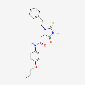 2-[1-methyl-5-oxo-3-(2-phenylethyl)-2-thioxo-4-imidazolidinyl]-N-(4-propoxyphenyl)acetamide
