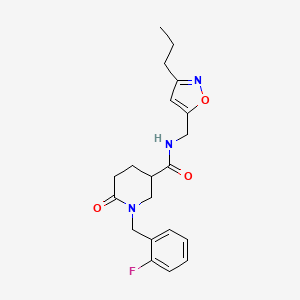 molecular formula C20H24FN3O3 B5084116 1-(2-fluorobenzyl)-6-oxo-N-[(3-propyl-5-isoxazolyl)methyl]-3-piperidinecarboxamide 