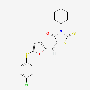 molecular formula C20H18ClNO2S3 B5084164 5-({5-[(4-chlorophenyl)thio]-2-furyl}methylene)-3-cyclohexyl-2-thioxo-1,3-thiazolidin-4-one 