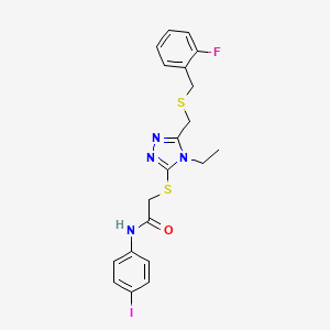 molecular formula C20H20FIN4OS2 B5084866 2-[(4-ethyl-5-{[(2-fluorobenzyl)thio]methyl}-4H-1,2,4-triazol-3-yl)thio]-N-(4-iodophenyl)acetamide 
