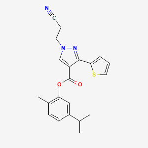 5-isopropyl-2-methylphenyl 1-(2-cyanoethyl)-3-(2-thienyl)-1H-pyrazole-4-carboxylate