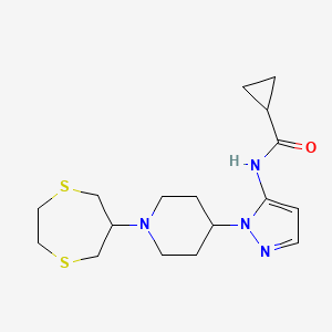 molecular formula C17H26N4OS2 B5085287 N-{1-[1-(1,4-dithiepan-6-yl)-4-piperidinyl]-1H-pyrazol-5-yl}cyclopropanecarboxamide 