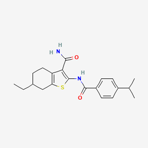 molecular formula C21H26N2O2S B5085377 6-ethyl-2-[(4-isopropylbenzoyl)amino]-4,5,6,7-tetrahydro-1-benzothiophene-3-carboxamide 