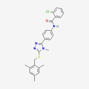 molecular formula C26H25ClN4OS B5086282 2-chloro-N-(4-{5-[(mesitylmethyl)thio]-4-methyl-4H-1,2,4-triazol-3-yl}phenyl)benzamide 