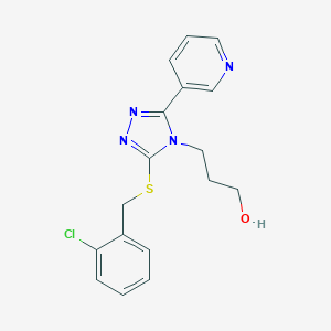 molecular formula C17H17ClN4OS B508677 3-[3-[(2-chlorobenzyl)sulfanyl]-5-(3-pyridinyl)-4H-1,2,4-triazol-4-yl]-1-propanol CAS No. 947958-37-4