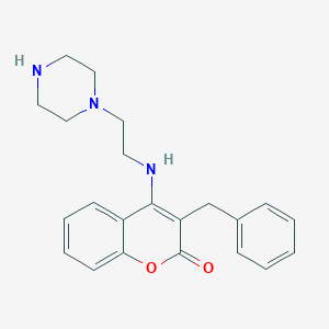 molecular formula C22H25N3O2 B508683 3-benzyl-4-((2-(piperazin-1-yl)ethyl)amino)-2H-chromen-2-one CAS No. 947898-26-2