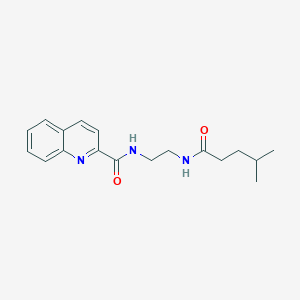 molecular formula C18H23N3O2 B508693 N-{2-[(4-methylpentanoyl)amino]ethyl}-2-quinolinecarboxamide CAS No. 947892-58-2