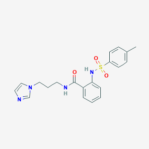 molecular formula C20H22N4O3S B508696 N-[3-(1H-imidazol-1-yl)propyl]-2-{[(4-methylphenyl)sulfonyl]amino}benzamide CAS No. 90259-66-8