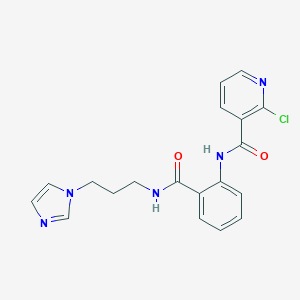 molecular formula C19H18ClN5O2 B508705 2-chloro-N-[2-({[3-(1H-imidazol-1-yl)propyl]amino}carbonyl)phenyl]nicotinamide CAS No. 947055-51-8