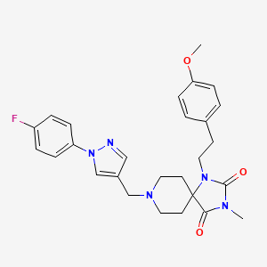 molecular formula C27H30FN5O3 B5087283 8-{[1-(4-fluorophenyl)-1H-pyrazol-4-yl]methyl}-1-[2-(4-methoxyphenyl)ethyl]-3-methyl-1,3,8-triazaspiro[4.5]decane-2,4-dione 