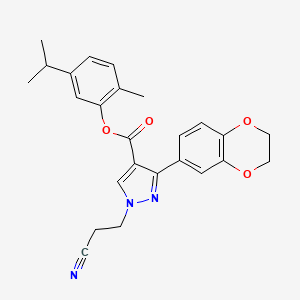 molecular formula C25H25N3O4 B5087291 5-isopropyl-2-methylphenyl 1-(2-cyanoethyl)-3-(2,3-dihydro-1,4-benzodioxin-6-yl)-1H-pyrazole-4-carboxylate 