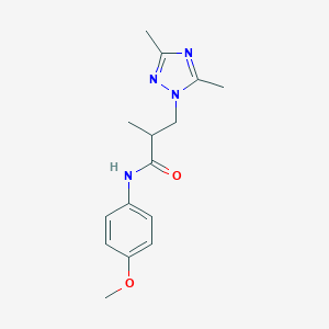 molecular formula C15H20N4O2 B508732 3-(3,5-dimethyl-1H-1,2,4-triazol-1-yl)-N-(4-methoxyphenyl)-2-methylpropanamide CAS No. 941904-57-0