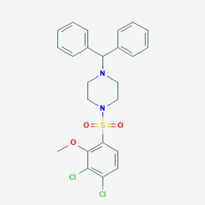 molecular formula C24H24Cl2N2O3S B508741 6-[(4-Benzhydryl-1-piperazinyl)sulfonyl]-2,3-dichlorophenyl methyl ether CAS No. 428471-51-6