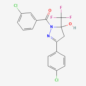 molecular formula C17H11Cl2F3N2O2 B5087441 1-(3-chlorobenzoyl)-3-(4-chlorophenyl)-5-(trifluoromethyl)-4,5-dihydro-1H-pyrazol-5-ol 