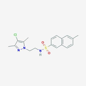molecular formula C18H20ClN3O2S B508745 N-[2-(4-chloro-3,5-dimethyl-1H-pyrazol-1-yl)ethyl]-6-methyl-2-naphthalenesulfonamide CAS No. 1135260-83-1