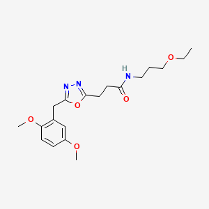 molecular formula C19H27N3O5 B5087458 3-[5-(2,5-dimethoxybenzyl)-1,3,4-oxadiazol-2-yl]-N-(3-ethoxypropyl)propanamide 