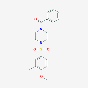 molecular formula C19H22N2O4S B508761 4-[(4-Benzoyl-1-piperazinyl)sulfonyl]-2-methylphenyl methyl ether CAS No. 333746-09-1