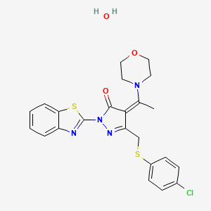 molecular formula C23H23ClN4O3S2 B5087760 2-(1,3-benzothiazol-2-yl)-5-{[(4-chlorophenyl)thio]methyl}-4-[1-(4-morpholinyl)ethylidene]-2,4-dihydro-3H-pyrazol-3-one hydrate 