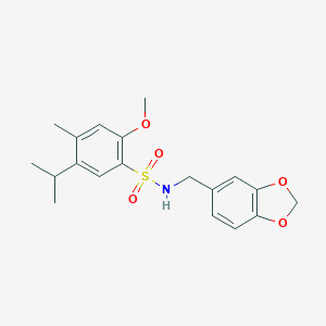 molecular formula C19H23NO5S B508784 N-(1,3-benzodioxol-5-ylmethyl)-5-isopropyl-2-methoxy-4-methylbenzenesulfonamide CAS No. 433705-28-3