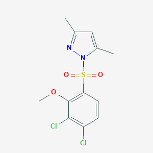 molecular formula C12H12Cl2N2O3S B508785 1-(3,4-Dichloro-2-methoxyphenyl)sulfonyl-3,5-dimethylpyrazole CAS No. 433942-55-3