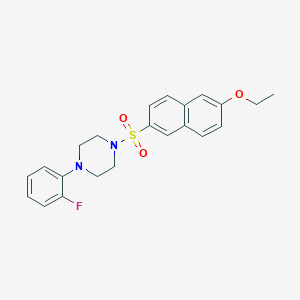 molecular formula C22H23FN2O3S B508814 1-(6-Ethoxynaphthalen-2-yl)sulfonyl-4-(2-fluorophenyl)piperazine CAS No. 667892-28-6