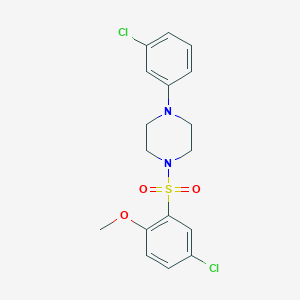 molecular formula C17H18Cl2N2O3S B508820 1-(5-Chloro-2-methoxyphenyl)sulfonyl-4-(3-chlorophenyl)piperazine CAS No. 667893-21-2