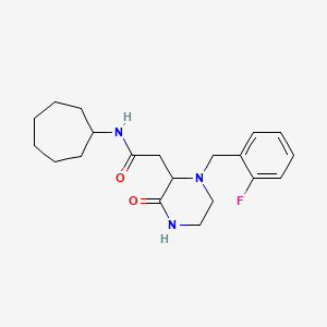 molecular formula C20H28FN3O2 B5088276 N-cycloheptyl-2-[1-(2-fluorobenzyl)-3-oxo-2-piperazinyl]acetamide 