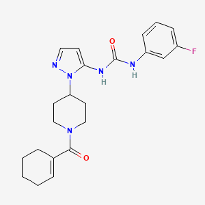 molecular formula C22H26FN5O2 B5088649 N-{1-[1-(1-cyclohexen-1-ylcarbonyl)-4-piperidinyl]-1H-pyrazol-5-yl}-N'-(3-fluorophenyl)urea 