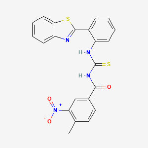 molecular formula C22H16N4O3S2 B5089320 N-({[2-(1,3-benzothiazol-2-yl)phenyl]amino}carbonothioyl)-4-methyl-3-nitrobenzamide 