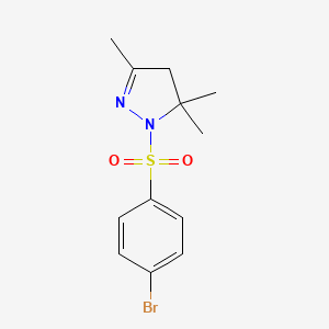 molecular formula C12H15BrN2O2S B5089466 1-[(4-bromophenyl)sulfonyl]-3,5,5-trimethyl-4,5-dihydro-1H-pyrazole 
