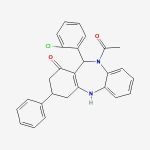 molecular formula C27H23ClN2O2 B5089668 10-acetyl-11-(2-chlorophenyl)-3-phenyl-2,3,4,5,10,11-hexahydro-1H-dibenzo[b,e][1,4]diazepin-1-one 