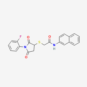 molecular formula C22H17FN2O3S B5089761 2-{[1-(2-fluorophenyl)-2,5-dioxo-3-pyrrolidinyl]thio}-N-2-naphthylacetamide 
