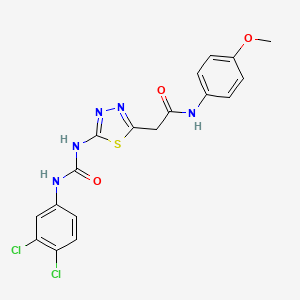 molecular formula C18H15Cl2N5O3S B5090028 2-[5-({[(3,4-dichlorophenyl)amino]carbonyl}amino)-1,3,4-thiadiazol-2-yl]-N-(4-methoxyphenyl)acetamide 