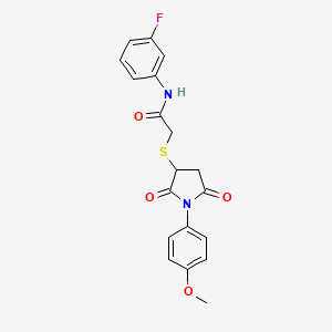 molecular formula C19H17FN2O4S B5090323 N-(3-fluorophenyl)-2-{[1-(4-methoxyphenyl)-2,5-dioxo-3-pyrrolidinyl]thio}acetamide 
